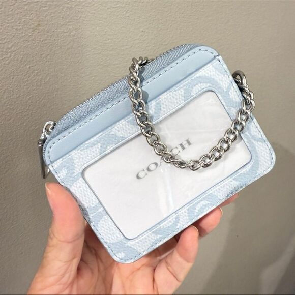 Coach Zip Card Case In Sketch Signature Canvas CBL78 Ice Blue - Picture 2 of 3